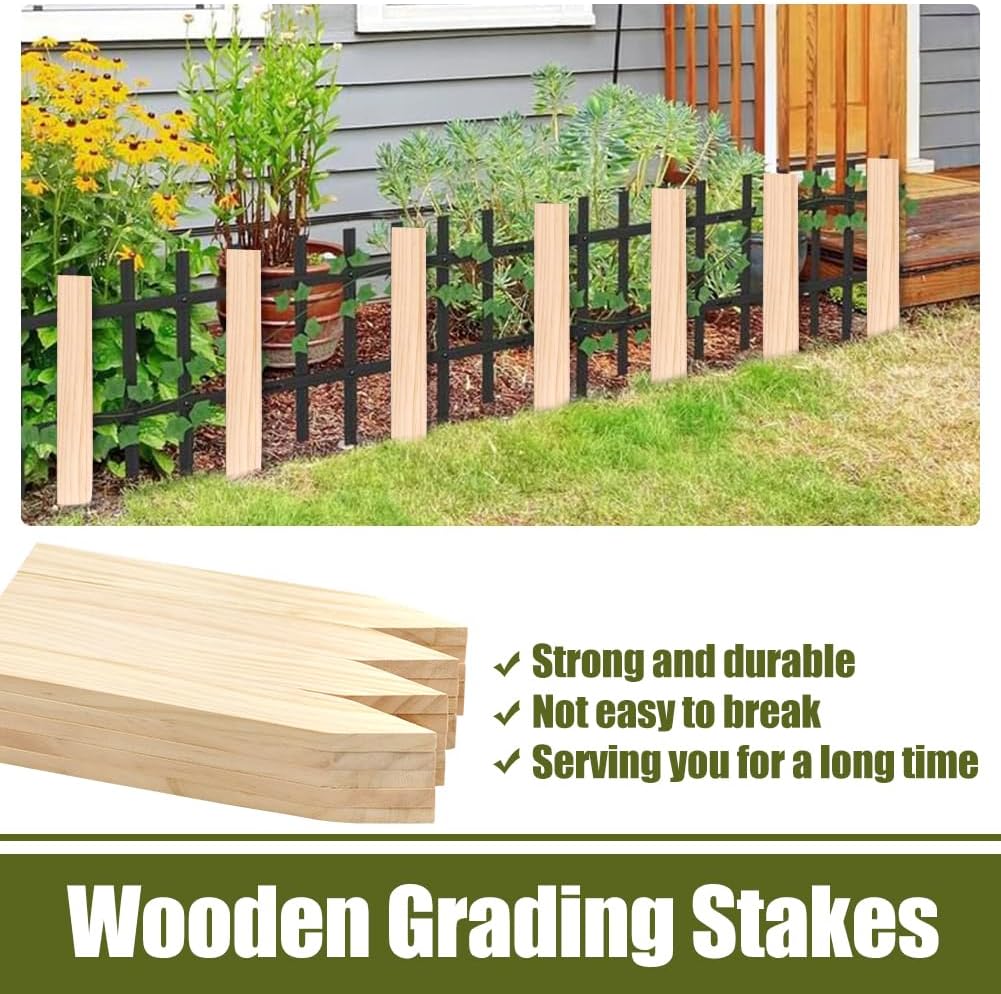 20 Pack Wooden Yard Stakes, 12 Inch Wooden Garden Stakes for Plants Support, Survey Stakes and Sigh Posts for Fence, Yard, Farm, and Professional Grade Boundary Marking (20 Pack, 12 Inch)