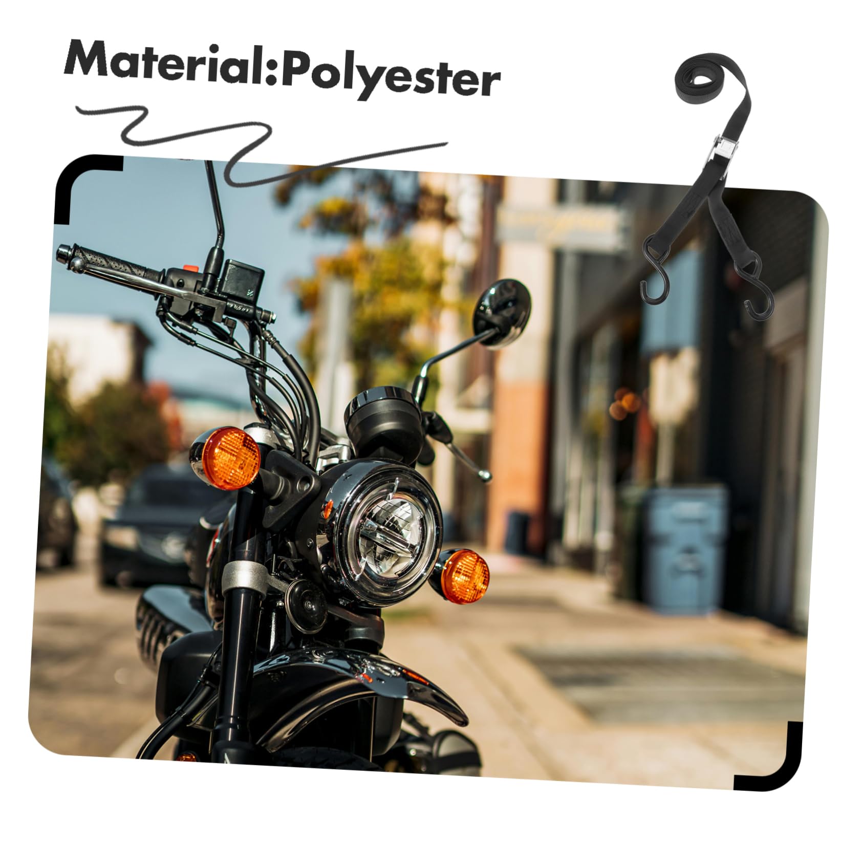 Motorrad Spanngurt aus Polyester, Schwarz, Zurrriemen | Gepäckgurt zum Sichern von Motorrädern, Befestigungsriemen für Ladung, 2 Stück Packung