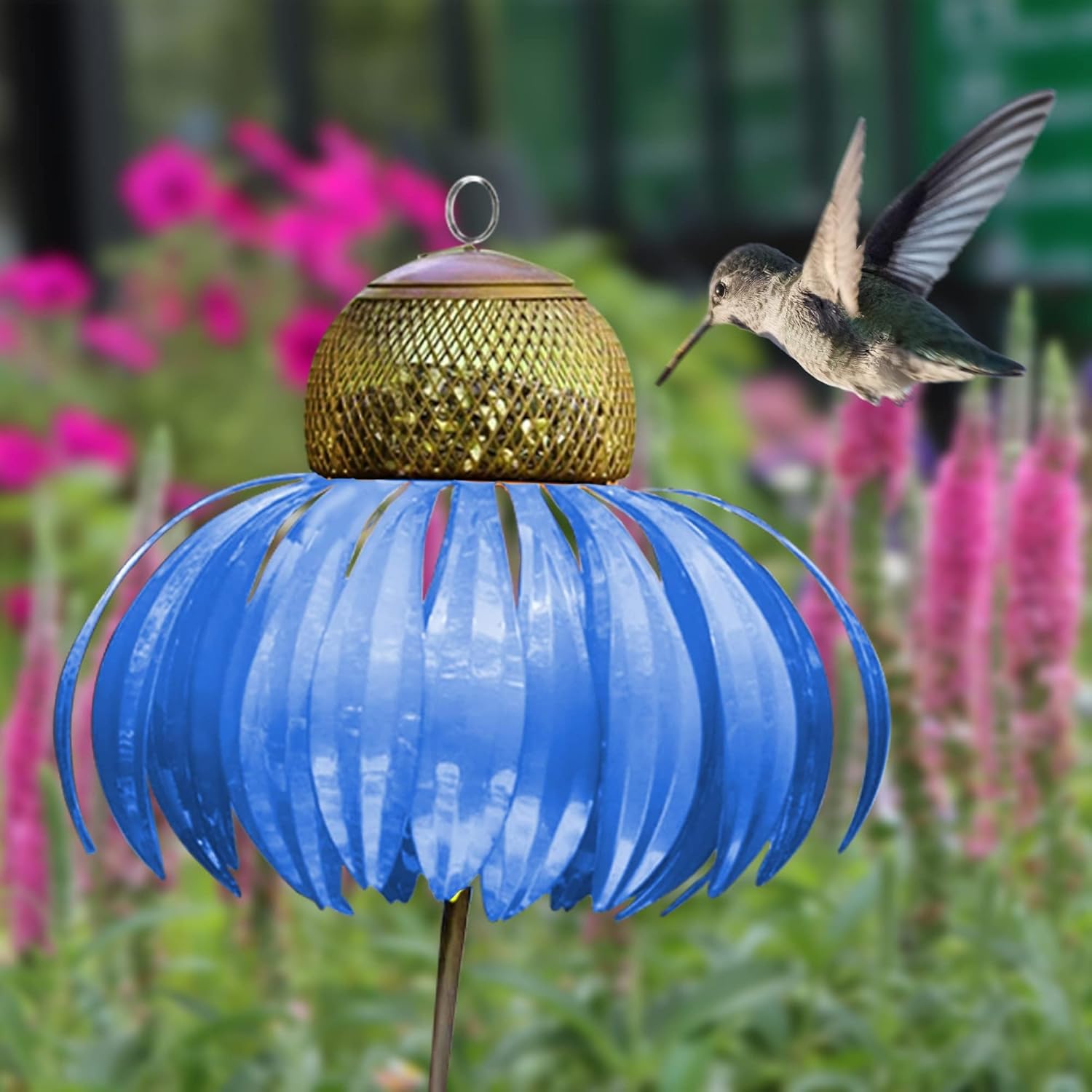 Coneflower Bird Feeder, Bird Feeder Coneflower Tray, Coneflower Standing Bird Feeder Wild Bird Feeder, Art Metal Standing Flower Bird Feeder for Outdoors Garden Yard Bird Decor (B)