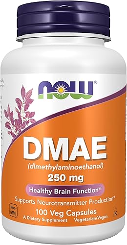 NOW Suplementos, DMAE (dimetilaminoetanol) 250 mg, función cerebral saludable*, 100 cápsulas vegetales