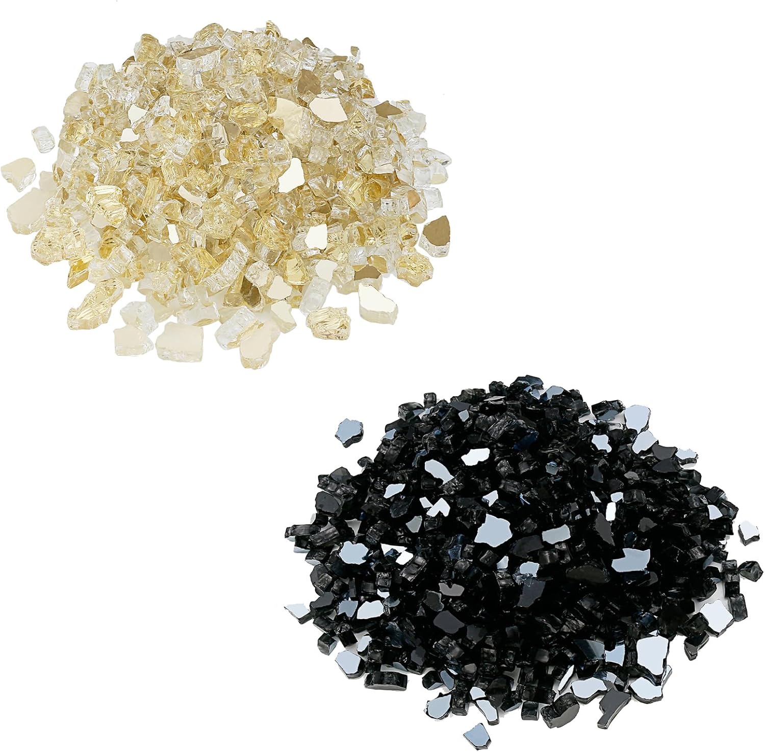 Grisun Gold and Onyx Black Fire Glass for Fire Pit - 1/2 Inch High Luster Reflective Tempered Glass Rocks for Natural or Propane Fireplace, Safe for Outdoors and Indoors Firepit Glass, Total 30 Pounds