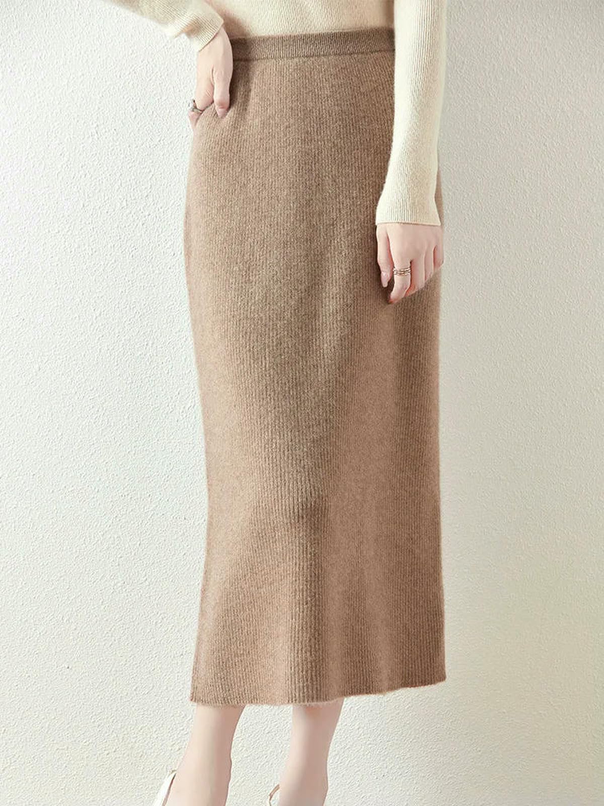 Gonna Lunga Gonne in Vita Elastica da Donna Abito Semplice Lavorato A Maglia Ispessimento Autunno Inverno-Nero-s