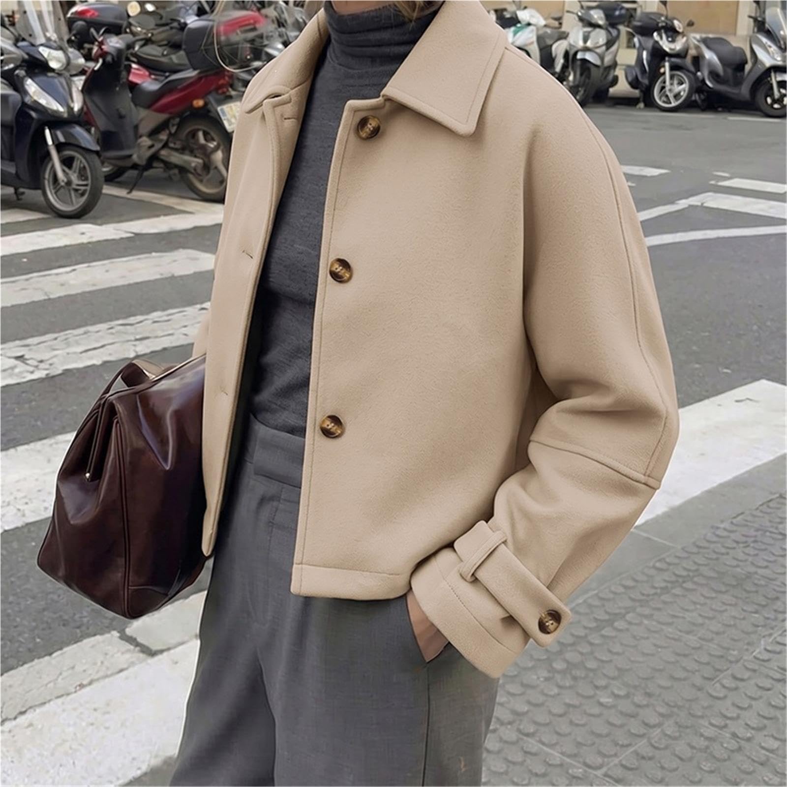 Giacca donna col rever miscela lana bottoni dritta corta casual