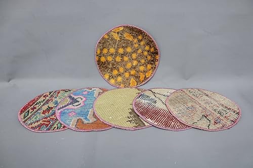 Accesorio de comedor, juego de seis, Kilim Supla, mantel individual beige, placa inferior de alfombra de 10 x 10 pulgadas, elegante decoración de