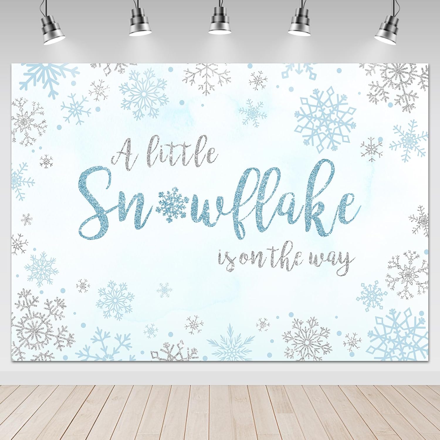 Avezano Winter Baby Shower Decorations a Little Snowflake is on The Way Backdrop 8 x 6 ft Winter Wonderland Snowflake Baby Shower Decorations Background, Blue and Sliver