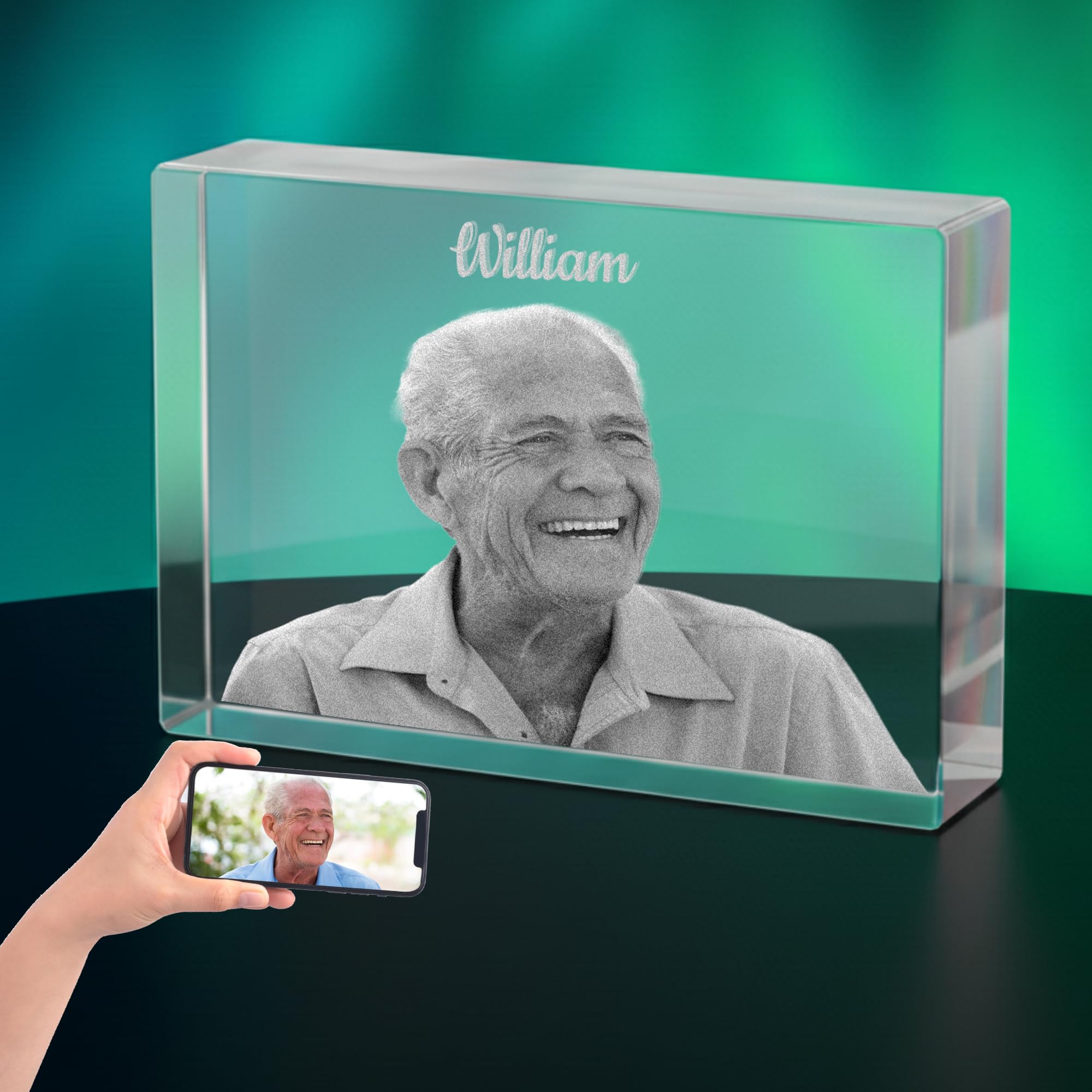 3D Crystal Photo, Personalised Memorial Frame for Mom, Dad, Wife, Men, Loved One, Rectangle 3D Laser Etched Crystal, Cube Custom Glass Picture for Birthday Anniversary Sympathy