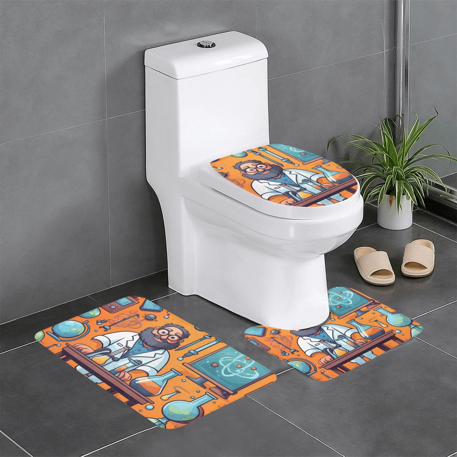 Tapis de bain antidérapants lot de 3 avec motifs dessin animé pour toilettes et wc