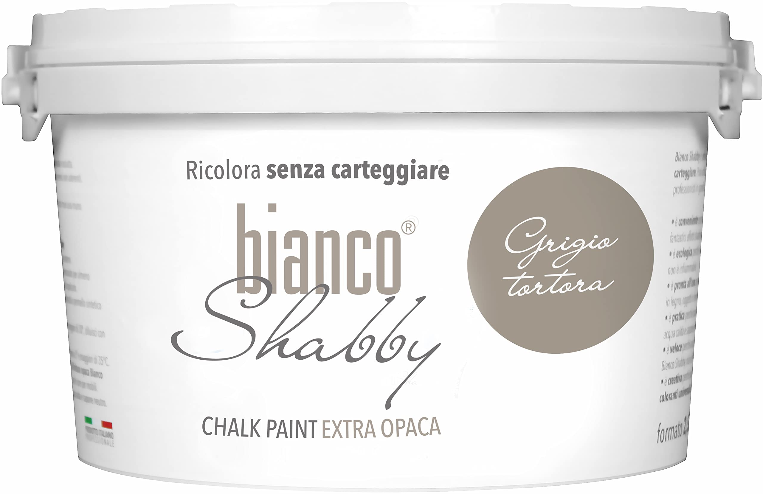 Bianco Shabby Grey Taupe Bianco Shabby® Grigio Tortora (Dove Grey) Water-Based Chalk Paint For All Surfaces – Extra Matt Finish (2.5 Litres)