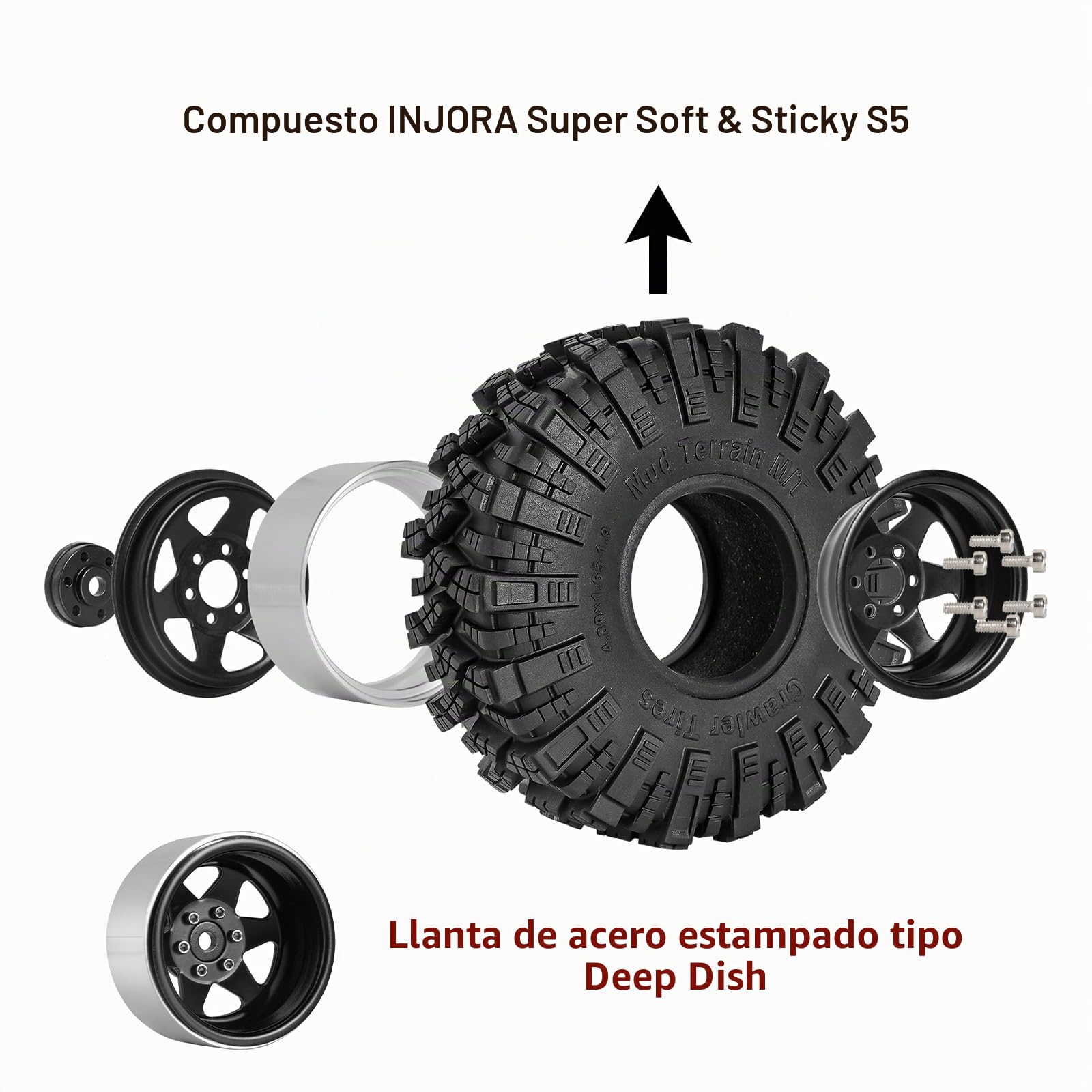 INJORA 1.9 Neumáticos Desplazamiento -8.9mm Llanta Beadlock para SCX10 TRX4