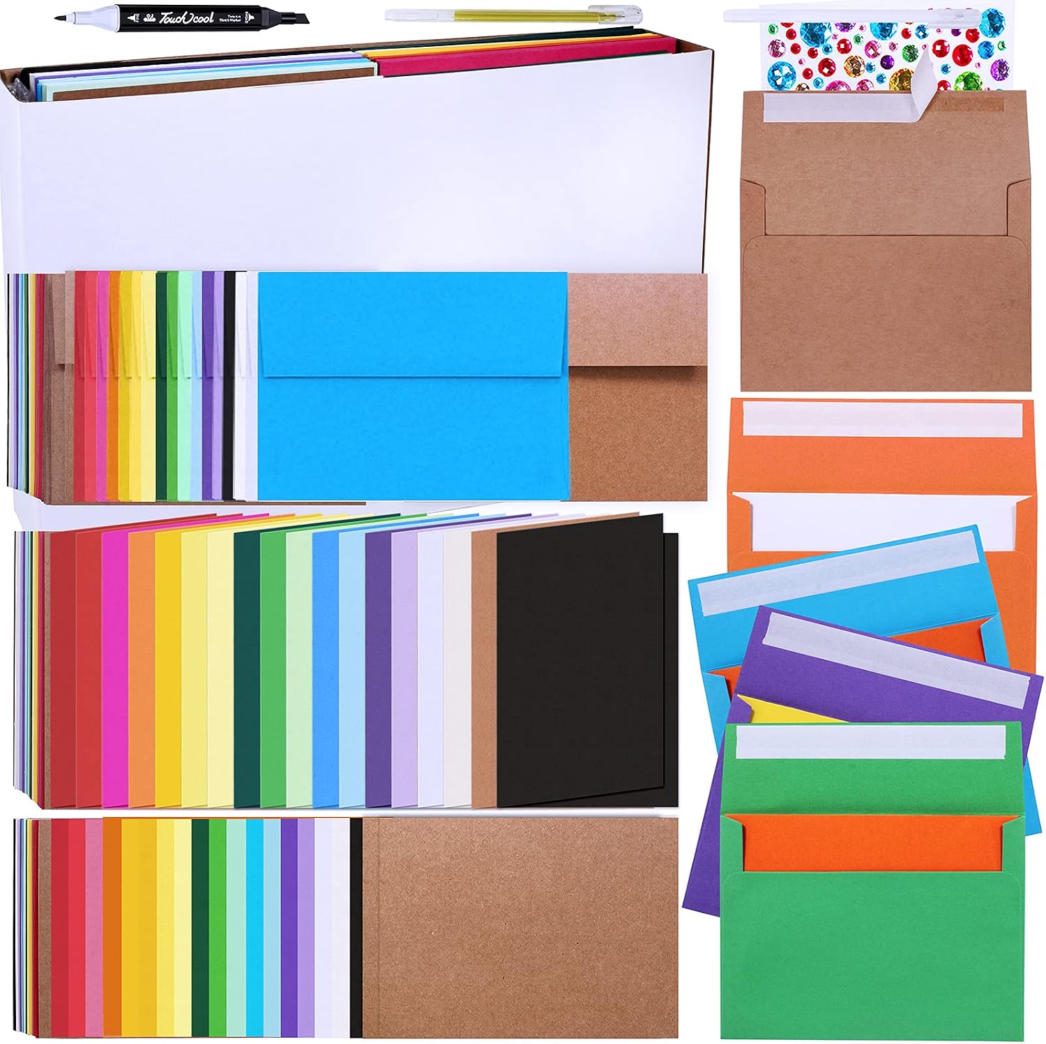 108 Sets 18 Colors A6 Invitation Envelopes Peel & Seal Self-Seal 4 3/4 x 6 1/2 Envelopes with A6 Flat Cards and A6 Folded Cards Notecards for Wedding Shower Greeting Announcement Mailing Cards Making