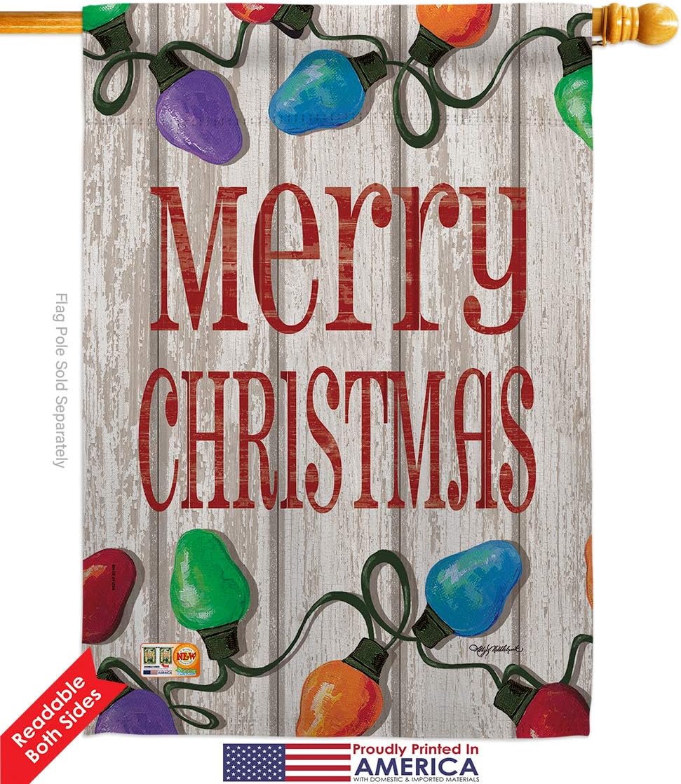 Breeze Decor H114185 Bright Merry Christmas Decorative Vertical House Flag, 28" x 40", Multicolor