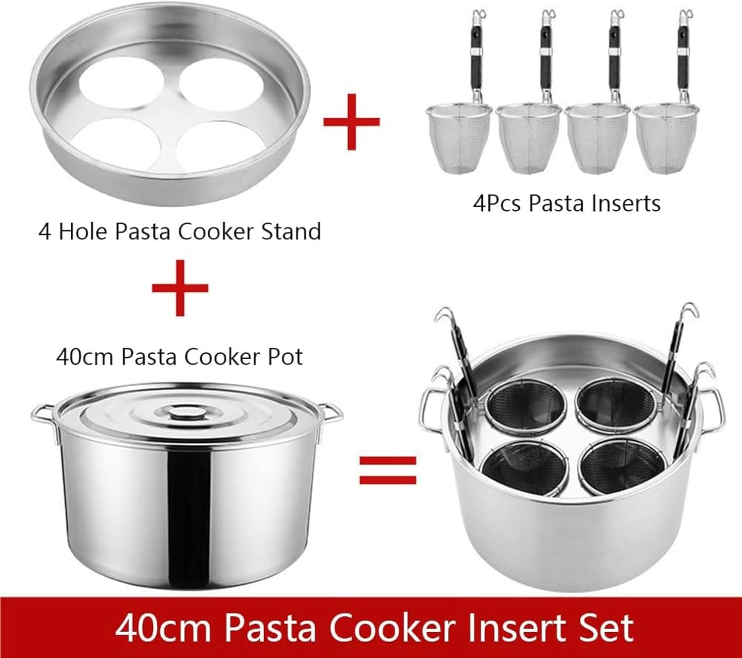 Pasta Cooker Multipots 4 Holes Stainless Steel Noodle Dumplings Cooking Steamer with 4 Mesh Insert Strainer Basket for Home Kitchen Restaurant Cooking Tool-1