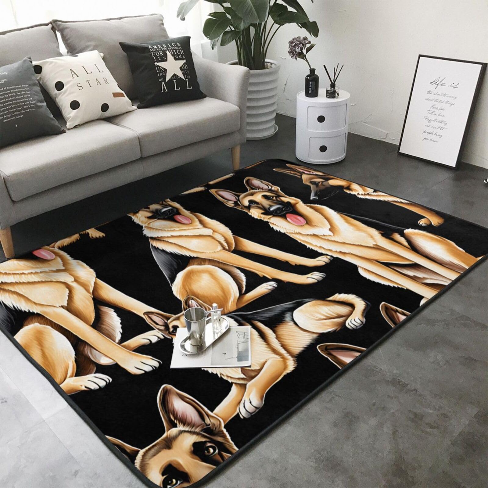 German Shepherd Print Living Room Anti Slip and Absorbent Carpet, Indoor Bedroom Bed Floor Mat, Ultra Soft Washable Carpet 80x58 in