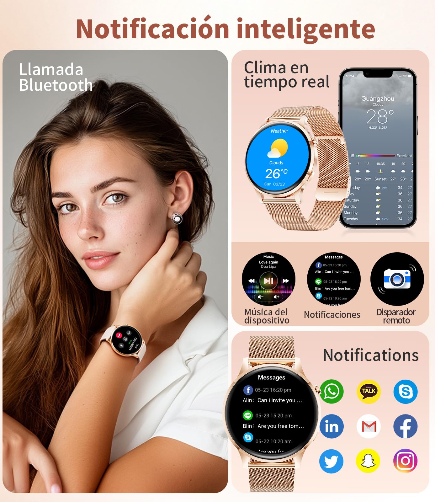 Reloj Inteligente Mujer, 1,32'' AMOLED Smartwatch con Llamadas Bluetooth, 100+ Modos Deportivos, Pulsometro/Monitor de Sueño, IP68, Pulsera Actividad, Reloj Despertador Digital, Regalo iOS Android