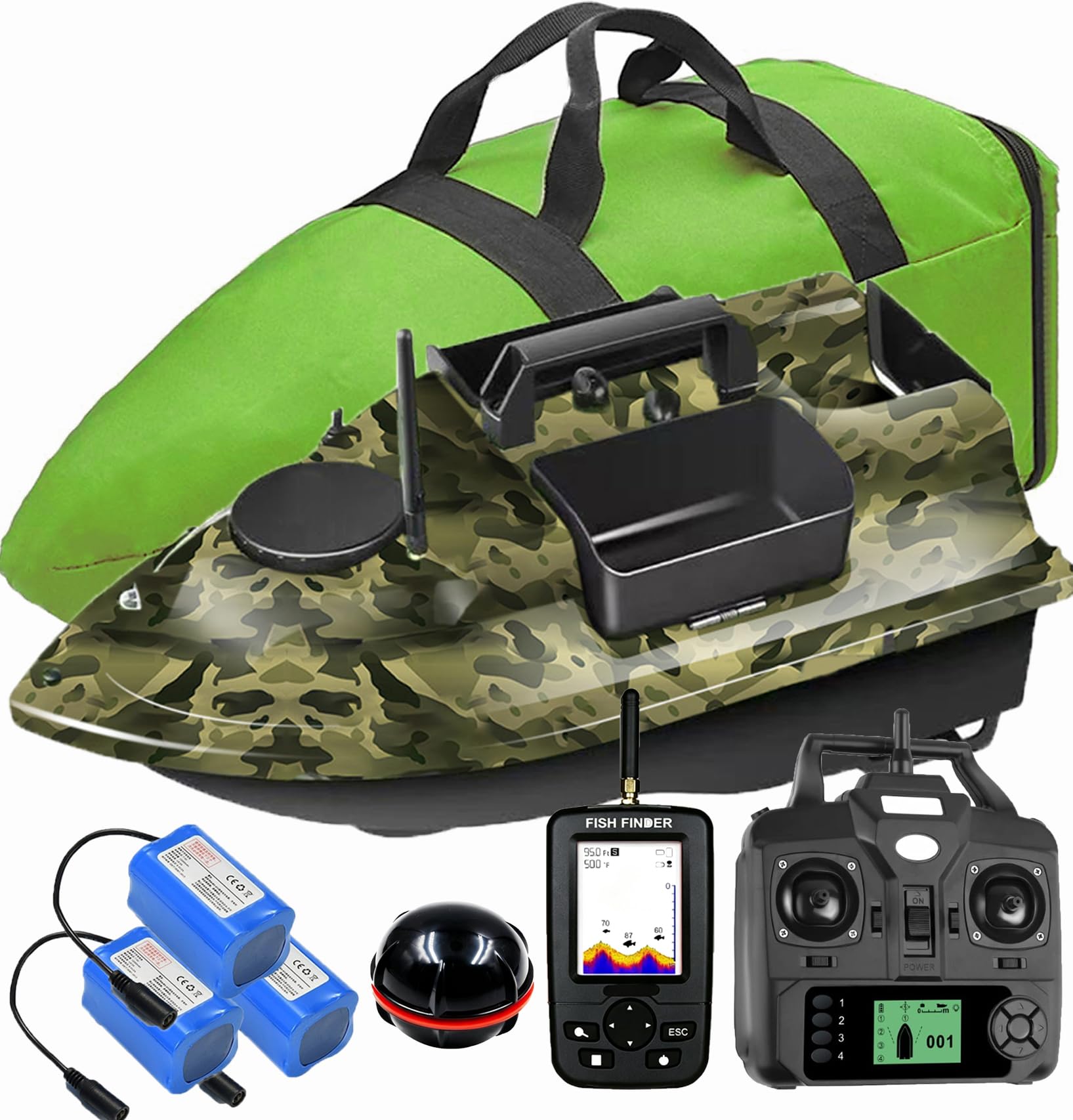 500M 3 Hopper GPS futterboot mit echolot und GPS, LCD Sensor Fischfinder, Mit Handtasche, 12000mAh Batterie mit großer Kapazität,Verschenke Antennen, Propeller und andere kleine Geschenke