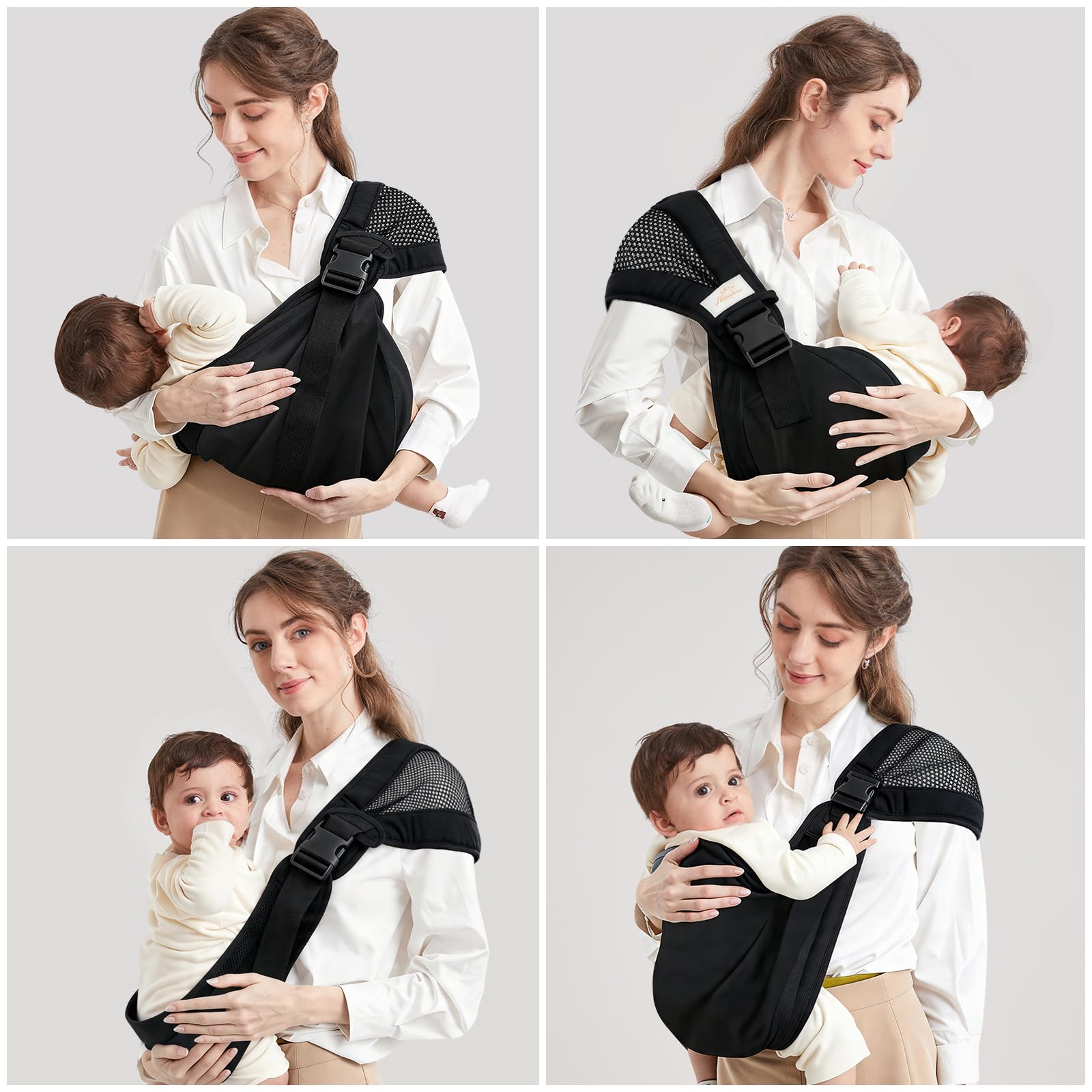 Écharpe de Portage Porte Bébé Coton Naissance 15 kg Respirant 0-36 Mois Noir