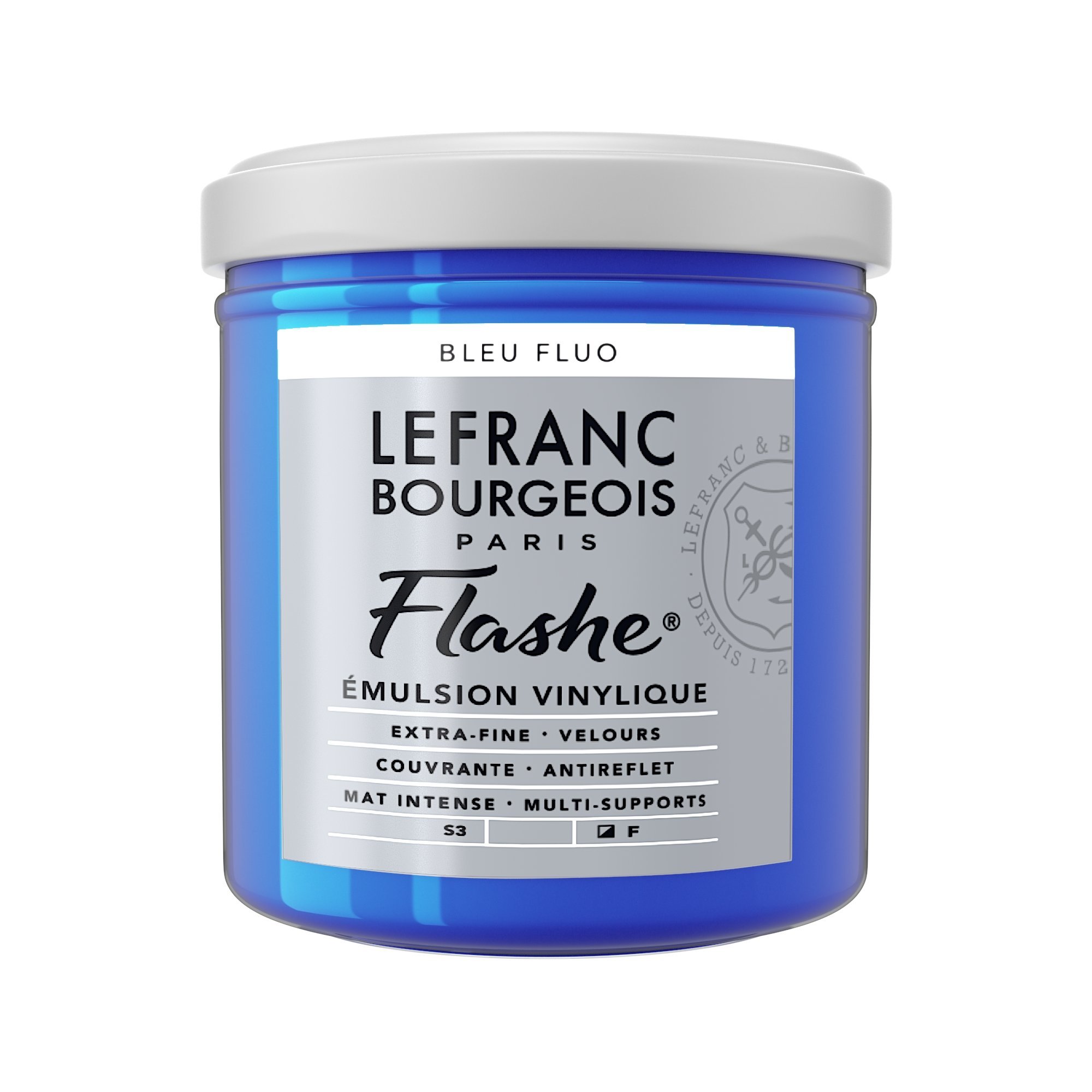 Lefranc Bourgeois Flashe, Extra-Fine Acrylic Vinyl Emulsion, Artists Quality, Fluorescent Blue, 125ml Pot