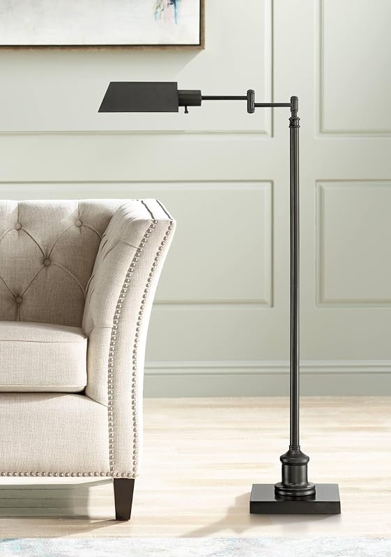 Jenson Adjustable Height Bronze Swing Arm Pharmacy 54" Tall Floor Lamp | Traditional Farmhouse Standing Base Dark Metal Bright Downward Light for Living Room Reading House Bedroom