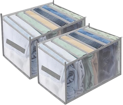 Hodeuineer Organizador de ropa de armario para jeans organizadores plegables de cajones de 7 rejillas para ropa organizador de cajones de ropa para