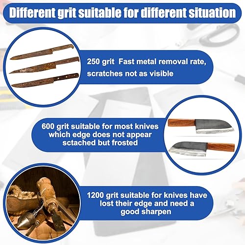 Miniatura 3 de Afilador de cuchillos de diamante de 3 piezas de piedra de afilar de diamante para afilar la cocina con bordes opacos, romos o cansados (grano