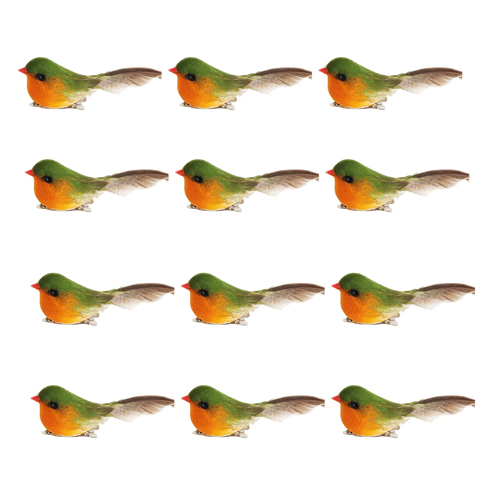 Hsioluted 12pcs Artificial Clip-on Birds Feathered Christmas Bird Ornaments with Clips for Tree Decoration Garden Wedding Party Bird Clips