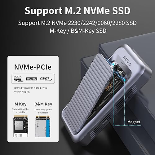 Miniatura 4 de GODO Carcasa SSD NVMe M.2 de 40 Gbps, carcasa de aluminio tipo C USB4.0, instalación sin herramientas, compatible con SSD tamaño 2230224222602280