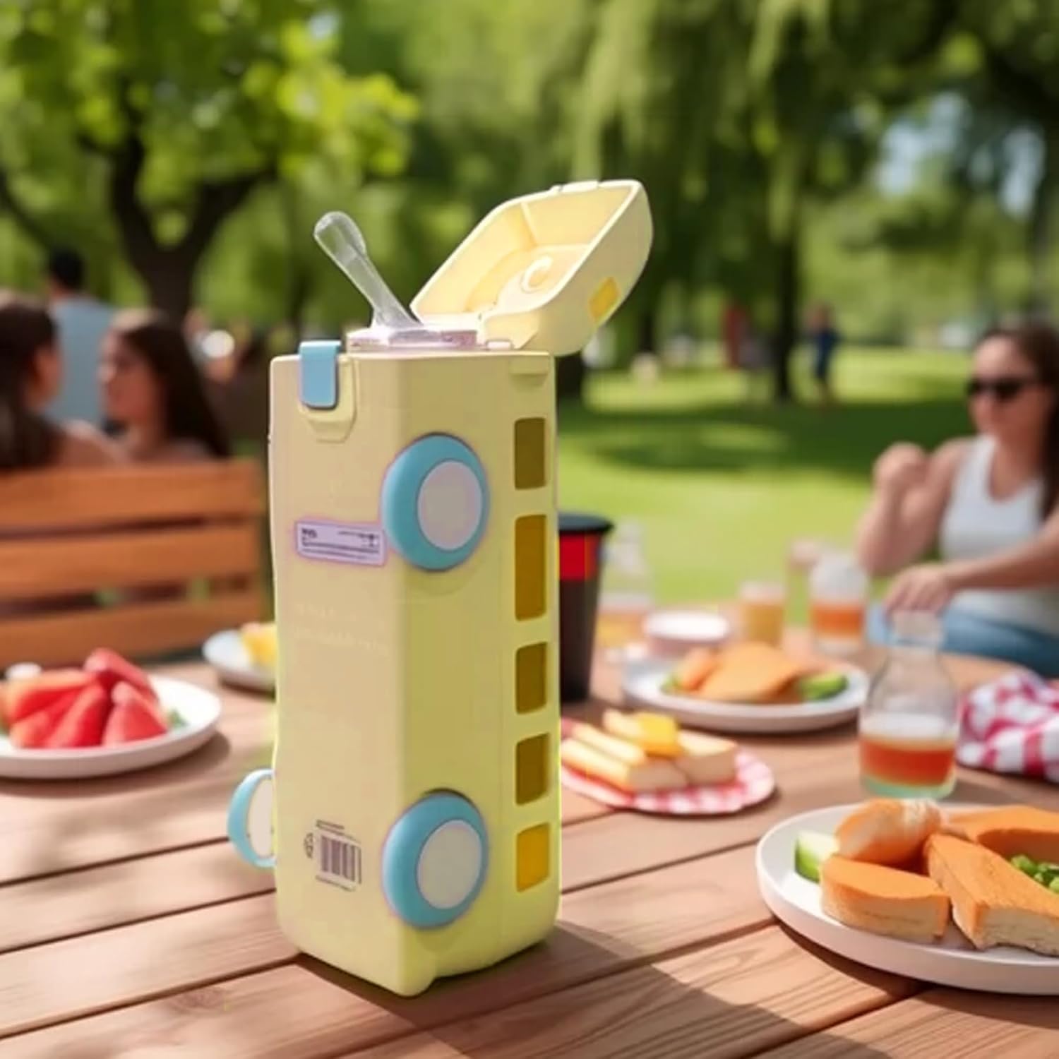 Bus Water Bottle for Kids 500ml Food Grade Detachable Washable Kids Water Bottle with Straw & Adjustable Strap for School