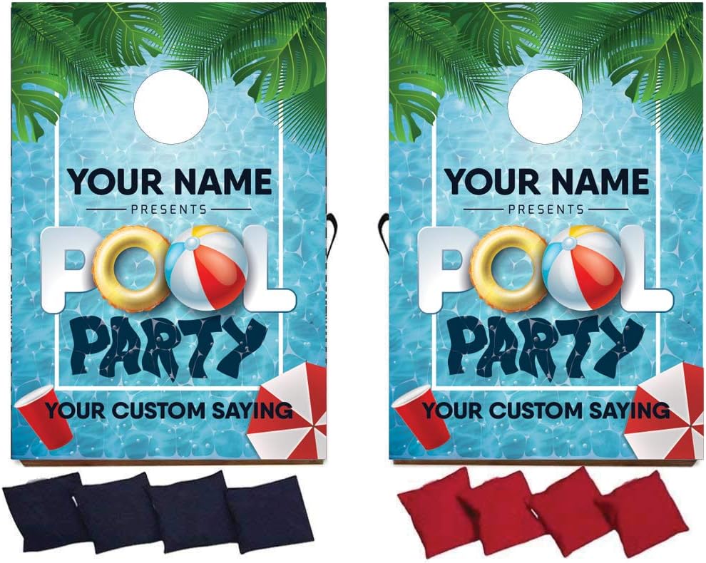 VictoryStore Cornhole: Custom Pool Party Game - Pool Party Bag Toss Custom Text | Includes Bags