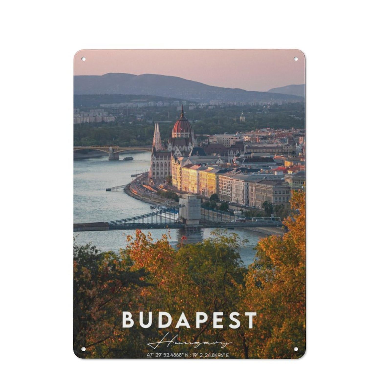Junmoney Budapest 40X30cm Retro Metal Sign With For Café Or Restaurant, For Collectors Decorating Cafés And Restaurants