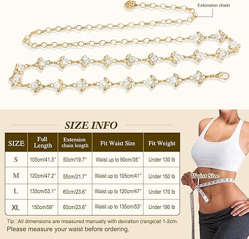 Miniatura 6 de Glamorstar Cinturón de cadena para mujer, cinturones de cintura de cristal de diamantes de imitación para regalo de vestido