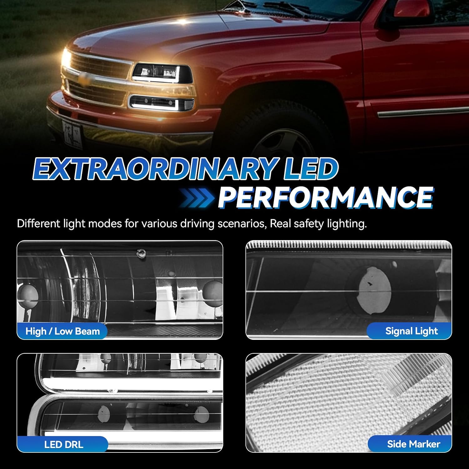 LED DRL Headlight for 99-02 Chevy Silverado, 00-06 Chevy Suburban