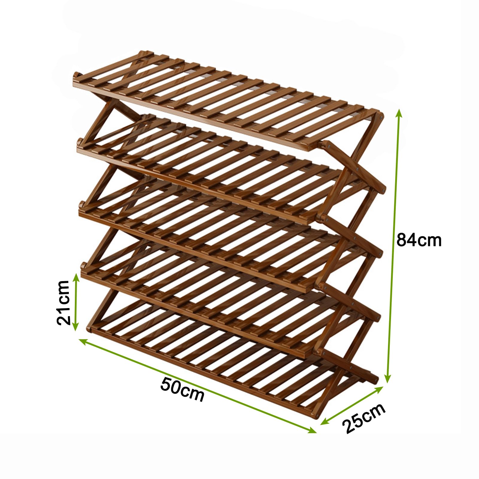 Schuhregal mit 5 Ebenen, Faltbares Schuhschrank aus Bambus, Shoe Rack platzsparend Schuh-Organizer für 16-20 Paar Schuhe, Stapelbar, für Flur, Eingangsbereich, Wohnzimmer 50 x 25 x 90 cm