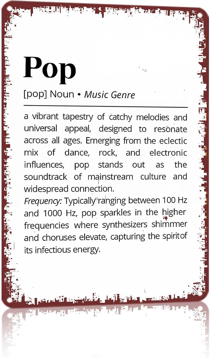 Pop Music Genre Definition Print 8X12 Inch Aluminum Metal Sign