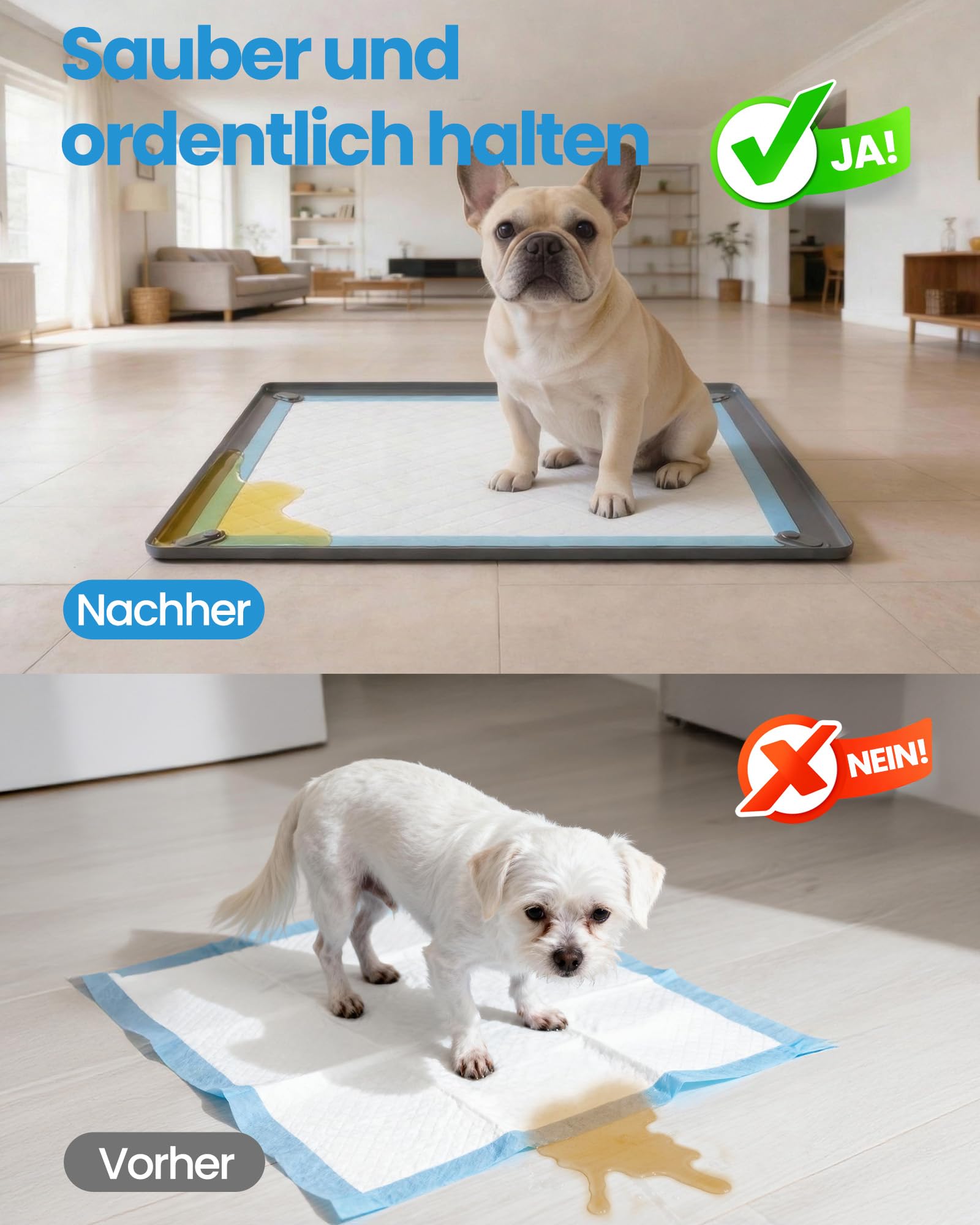 Kittyspout PIPI Matten für Hunde – rutschfeste Silikon-Unterlage mit 4 magnetischen Clips und Wasserdichten Rändern – Hundetoiletten-Tray für Stubenreinheit und Bodenschutz – 60 x 60 cm