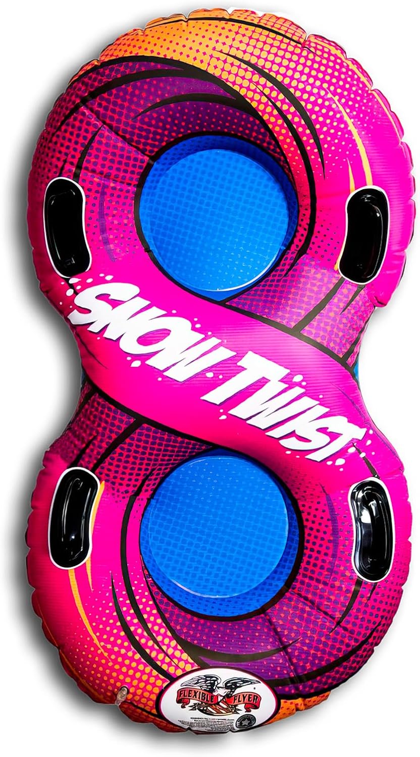 Flexible Flyer Snow Twist 57" 2-Person Inflatable Snow Tube Sled & Pool Float - Heavy Duty PVC, Handles, Year-Round Fun for Kids & Adults
