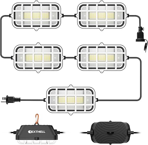 50 pies de luces LED de cadena para construcción, 75W súper brillantes 7500LM con enchufe, luces de trabajo de cadena enlazables, 5000K impermeables