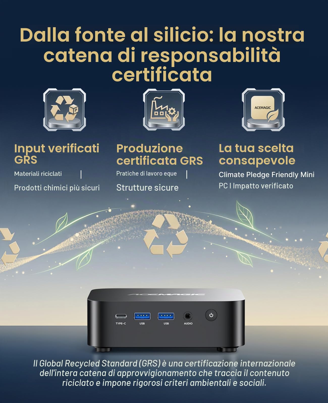 ACEMAGIC Kron Mini K1 Mini PC, AMD Ryzen Embedded R2544 (4C/8T, Fino a 3.7GHz),Win 11 Pro Mini Computer 8GB DDR4 RAM 256GB SSD,AMD Radeon Graphics, BT4.2/WIFI 5/per Ufficio, Studio,Business