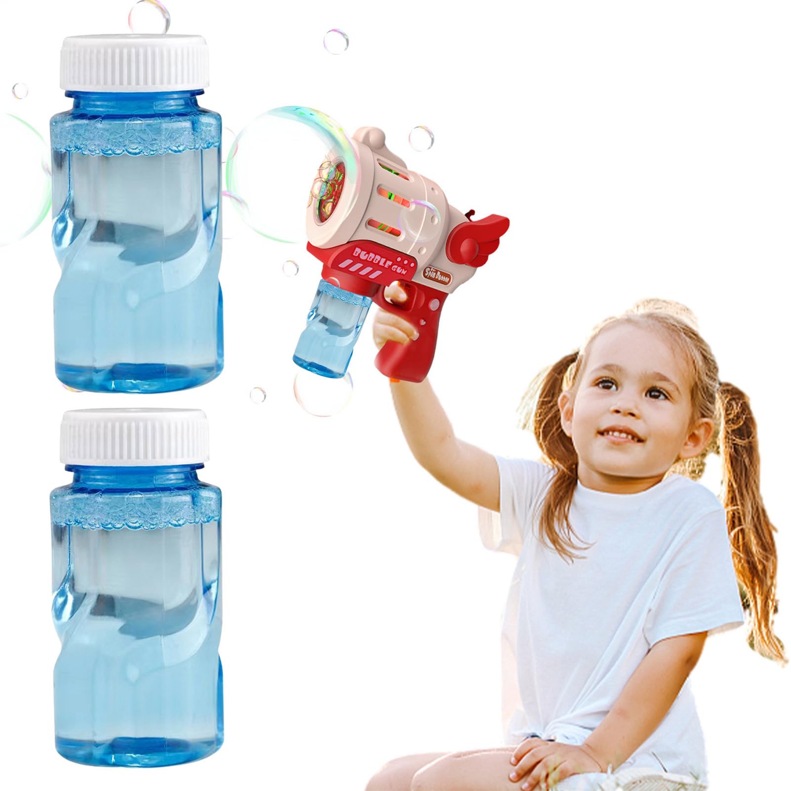 Solution de Recharge à Bulles de 50 ML, 2 liquides à Bulles pour Pistolets à Bulles avec flacons faciles à Verser, Formule concentrée Amusante avec Jeu sûr et Vibrant pour en Plein air fête de