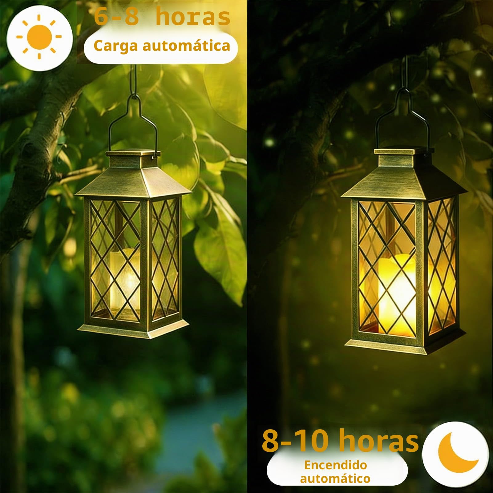35cm Farolillos Solares Exterior, 2 Piezas Bronce | IP44 impermeable, vela parpadeante, vidrio templado, faroles solares exterior jardin para jardin terraza mesa balcón camping
