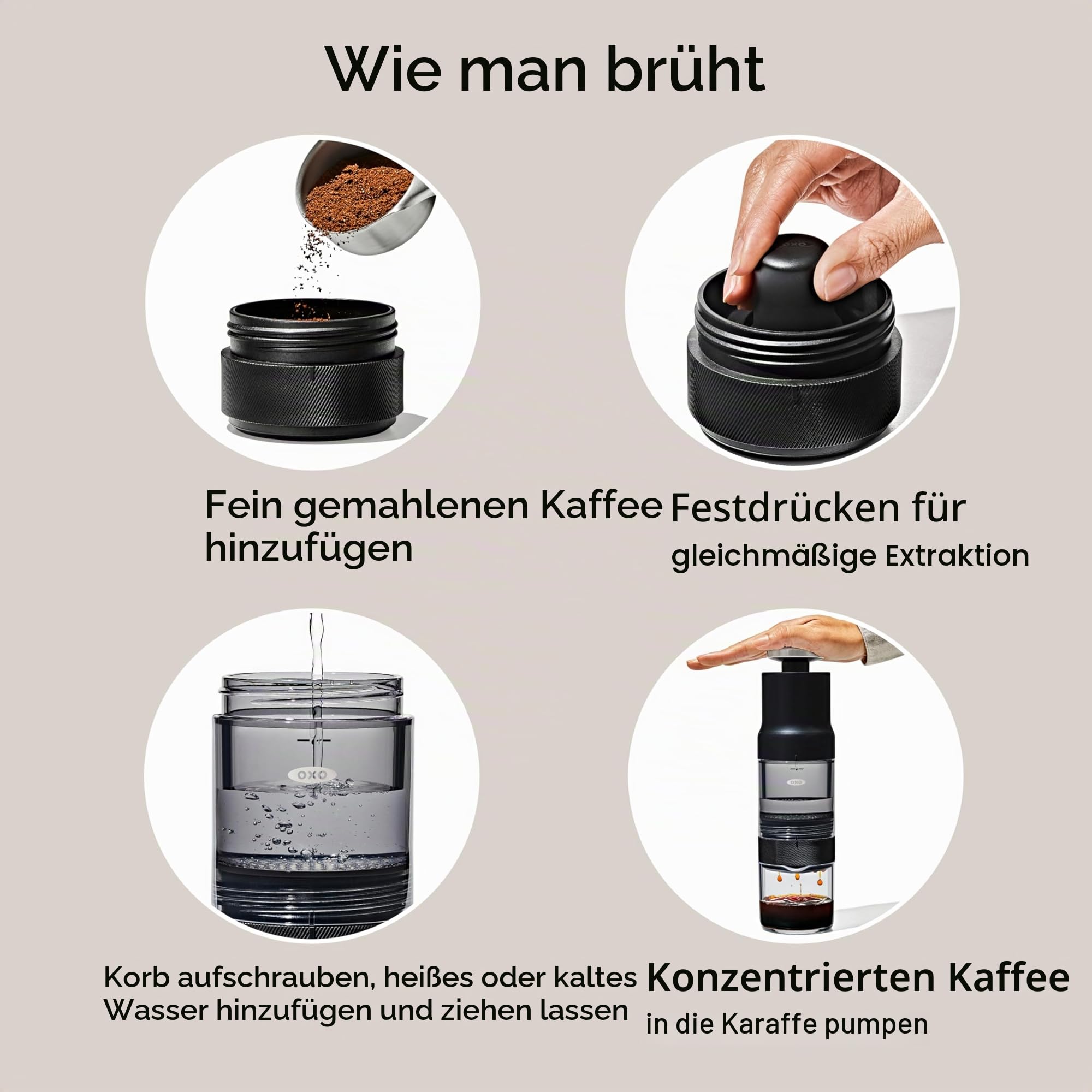 OXO Brew Rapid Brewer – Tragbare manuelle Kaffeemaschine, integrierter Edelstahlfilter, einstellbare Stärke, kompakt und leicht, keine Pads oder Papierfilter erforderlich