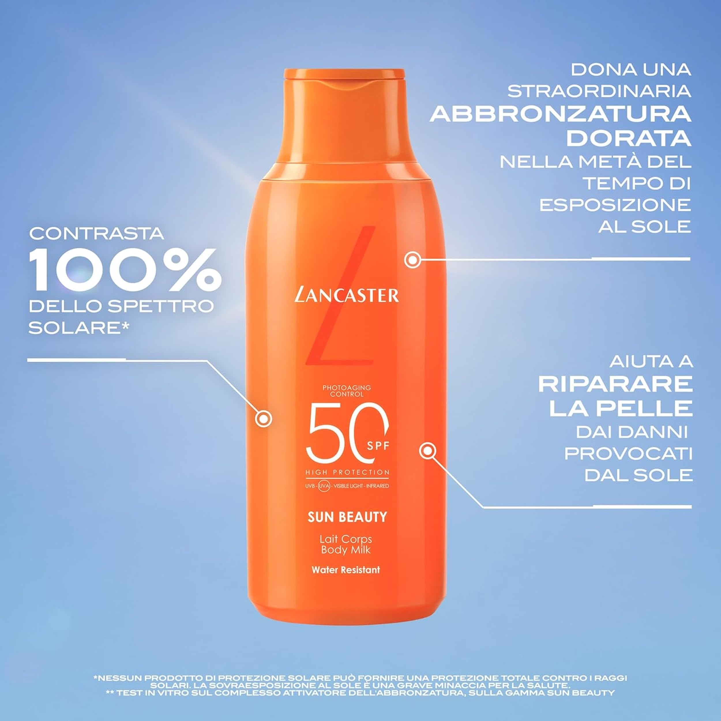 Lancaster Sun Beauty Body Milk - Latte Solare Corpo SPF30, Texture Leggera, Contrasta il 100% dello Spettro Solare, Stimola l'Abbronzatura Resistente all'Acqua