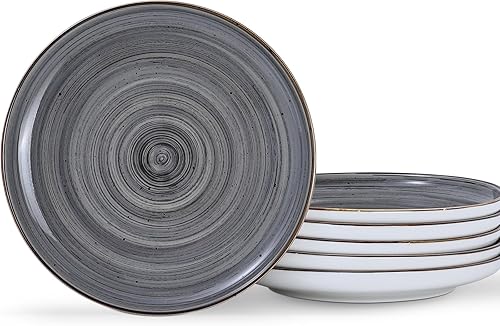 Juego de 6 platos llanos de cerámica de 10 pulgadas para cocina, platos de cerámica hechos a mano resistentes a los arañazos, aptos para microondas