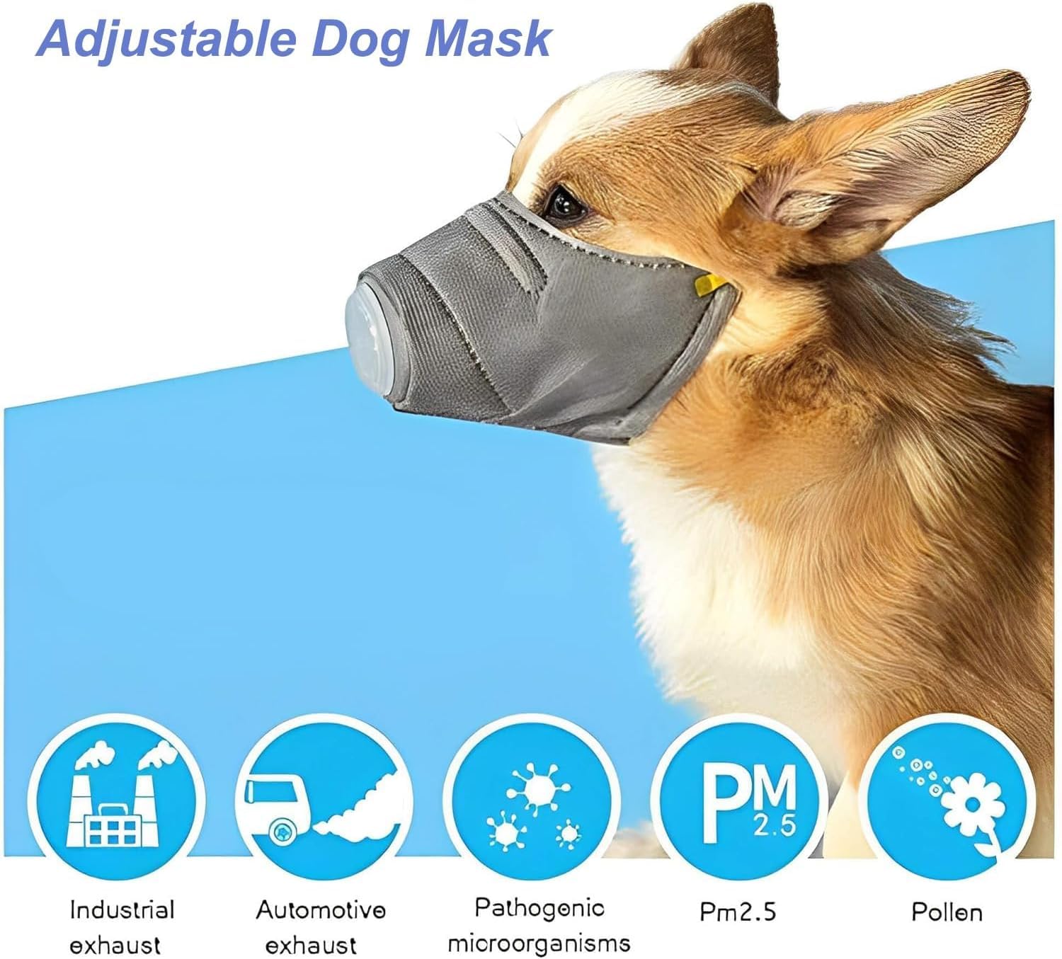 Hunde-Luftfiltermaske, wiederverwendbar, atmungsaktiv, Anti-Smog-Atemschutzmaske für große und kleine Hunde, verstellbares Design für Komfort und Passform