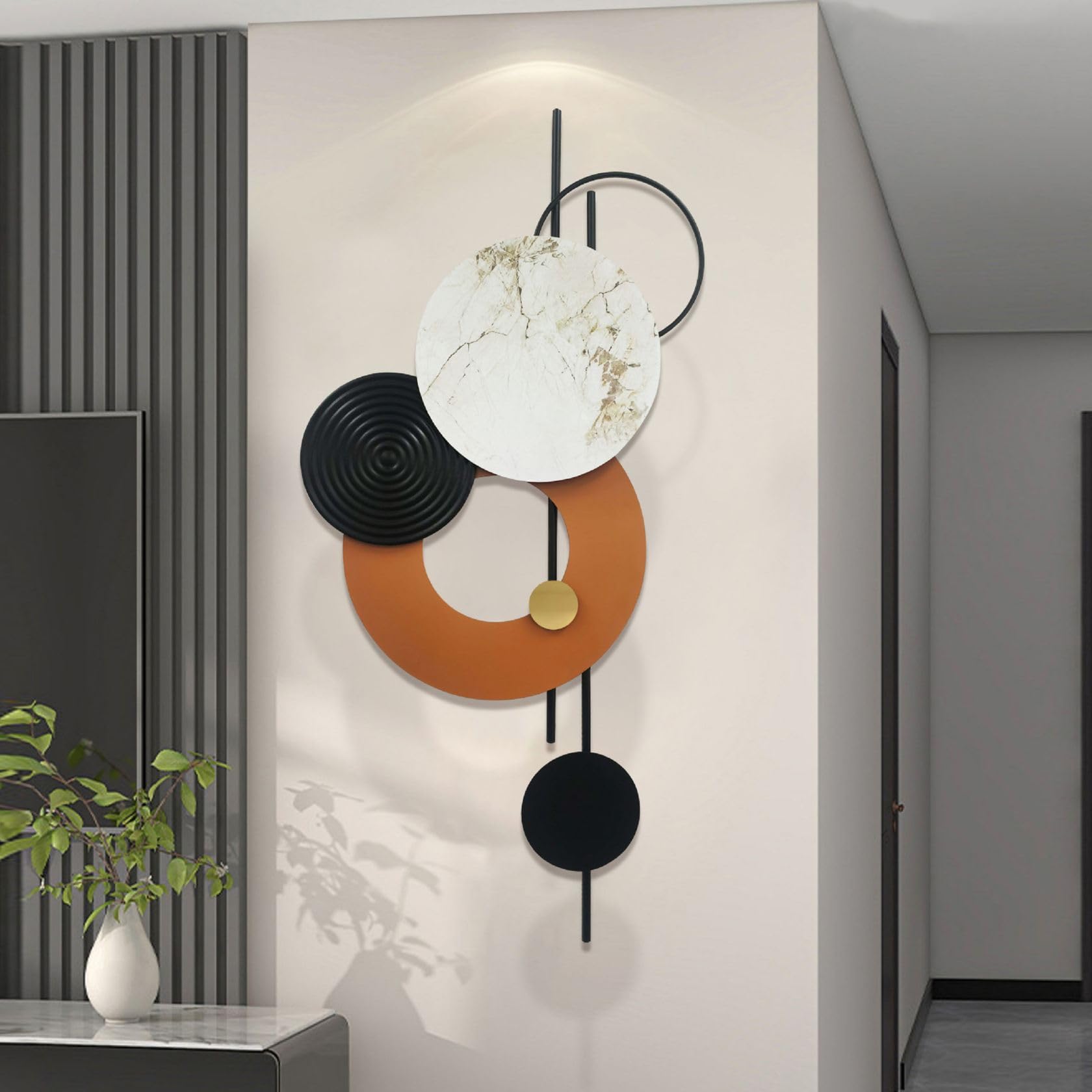 Große Wanddeko Metall 150cm X 62cm - Abstraktes Design Steine & Linien Für Wohnzimmer & Schlafzimmer