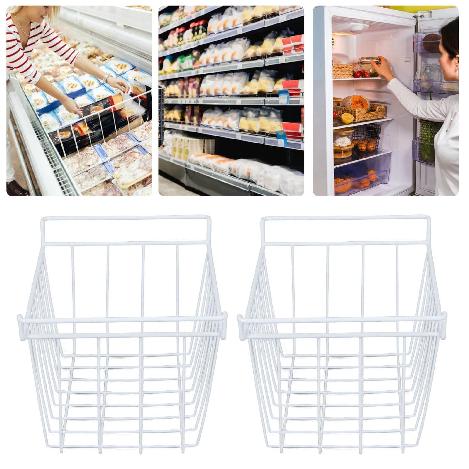 Große 2 Teilige Gefrierkörbe aus Draht, Rostfrei, mit Tragbaren Griffen, Ideal für Speisekammer, Kühlschrank, Badezimmer, Schlafzimmer, Waschküche und Mehr (49,5 x 24,5 x 20 cm)