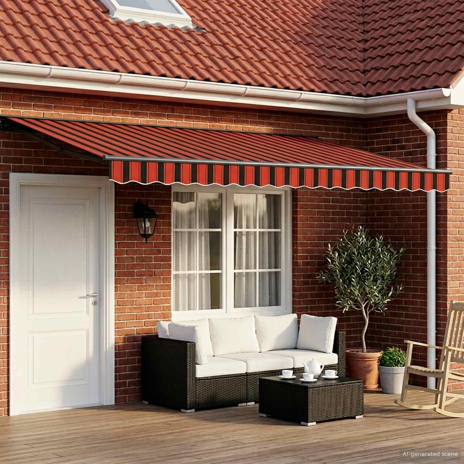 Xhnifbn Elektrische ausziehbare Markise 4 x 3 m, Gelenkarmmarkise mit Motor und Handkurbel, robuste Semi-Kassettenmarkise aus Polyester für Terrasse, Balkon und Garten, Anthrazit