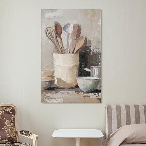 Miniatura 7 de Arte De Pared De Cocina De Campo, Impresiones En Lienzo Enmarcado, Utensilios De Cocina Y Alimentos, Pintura Rústica De Granja, Cocina, Comedor,