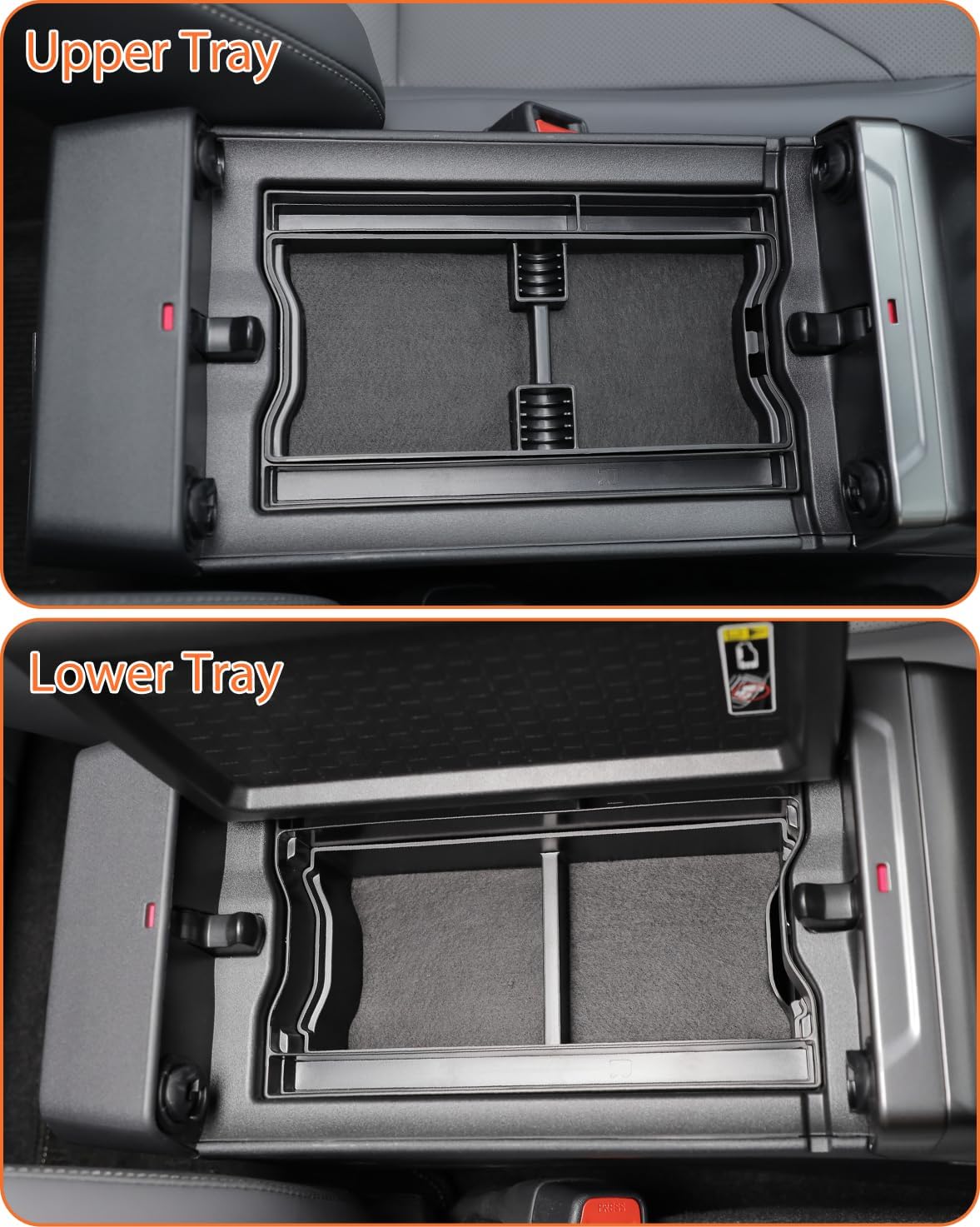 for 2026 Toyota RAV4 3PCS Double Layer Center Console Organizer Tray ABS Armrest Storage Box Easy to Pick Up&Install, 6th Gen Hybrid&Plug-in Hybrid Interior Accessories