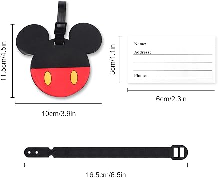 4 Pcs Set Mickey Minnie Silicone Travel Luggage Baggage Identification Labels ID Tag for Bag Suitcase Plane Cruise Ships with Belt Strap