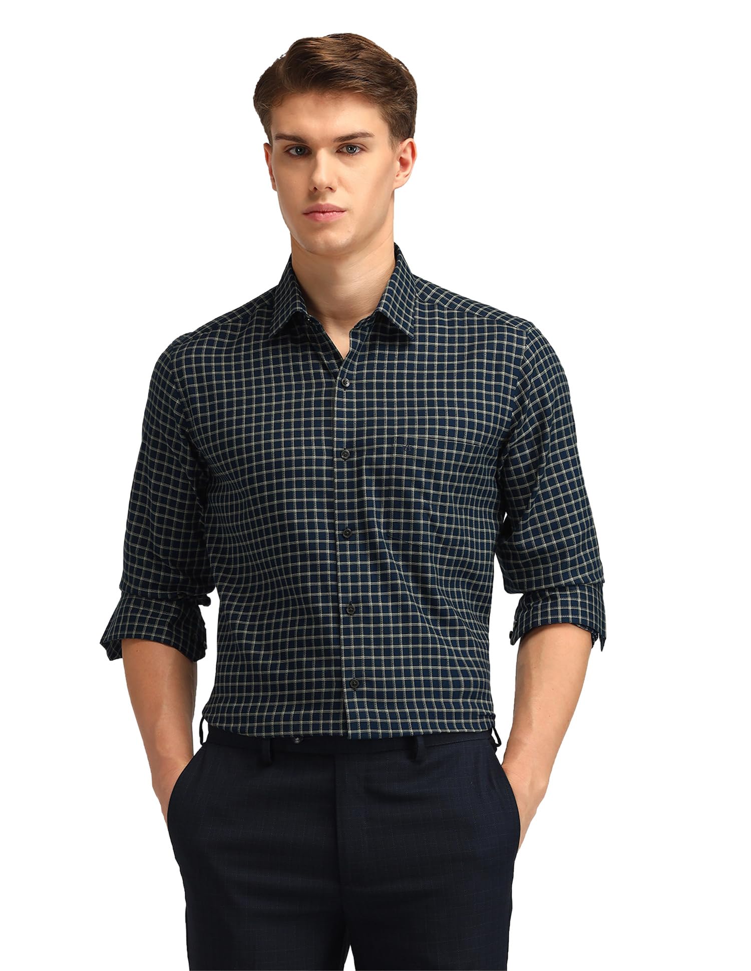 arrow Men Slim fit Cotton Checked Long Sleeves Semi-Cutaway Collar Shirt-picture-18